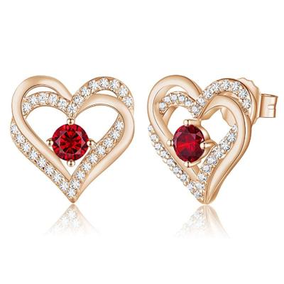 China Amazon Trendy 925 Fashion Needle Stud Earrings Silver Jewelry Colored Zircon Heart Stud Earrings For Women for sale