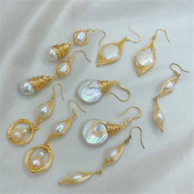 China Trendy baroque jewelry statement earrings natural pearl fashion pendant gold plated earrings for women for sale