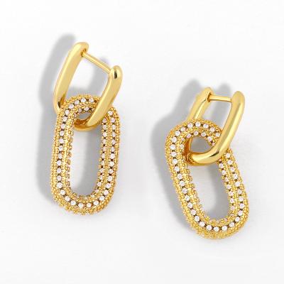 China Amazon FASHION Hot Selling Zircon Earrings Brass Inlaid Gold Plated Paper Clip Earrings Jewelry for sale