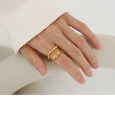 China Trendy simple line wrap jewelry Ring Fashion Gold Plated Stacking Ring For Women open metal for sale