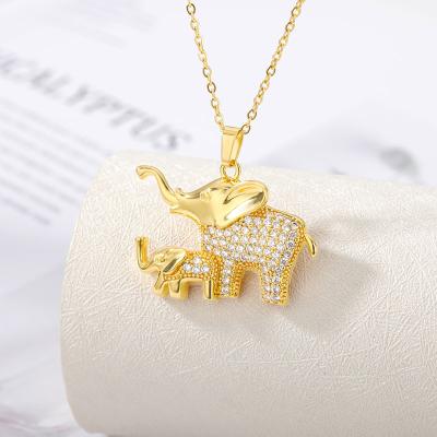 China Trendy Gold Large Small Elephant Necklace Cartoon Zircon Pendant Animal Elephant Necklace for sale