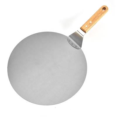 China New Hot Selling Disposable Kitchen Cooking Tool Stainless Steel Round Pizza Cake Baking Shovel With Wooden Handle for sale