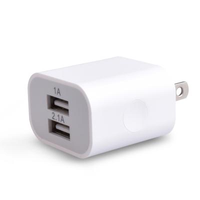 China 2.1A 5V Dual Port Wall Charger Mobile Phone Wholesale USB Block Travel USB Power Cube Adapter Charging Box for sale