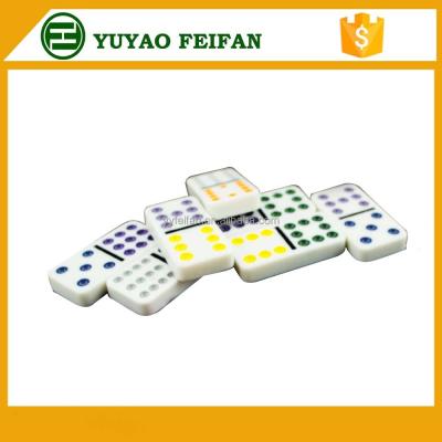 China Colored double dots and line six 28 pieces urea plastic domino set bulk wholesale dominoes for sale