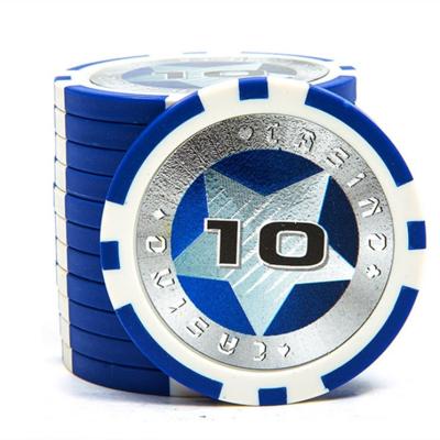 China PS Yuyao factory casino game chips with laser sticker poker chips 1 5 10 15 20 25 50 100 500 1000 5000 denominations for sale