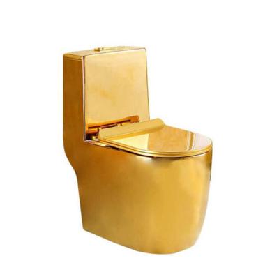 China Double-flow Style Luxury Sanitary Ware Siphonic Toilet WC Gold Color Water-saving One-piece Toilet Cabinet for sale