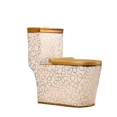 China Double-flow Plated Gold Wash Bottom Ceramic Diamond Shape Porcelain Gold Toilet Set for sale