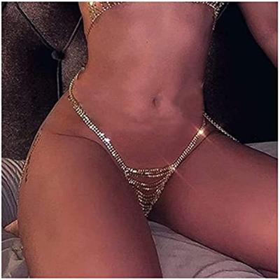 China CLASSIC Sexy Panties Crystal Body Chain Jewelry Bikini Crystal Belly Waist Body Chain Underwear Thong for sale