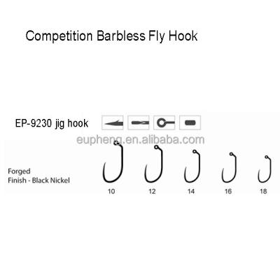 China High Quality High Carbon Steel Competition Jig Fly Hooks Barbless EP-9230 for sale