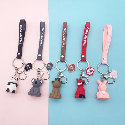 China Creative Geometric Rubber Panda Dinosaur Frog Keychain Car Bag Key Chain Doll Cartoon Animal Pendant Pendant Key Chain for sale