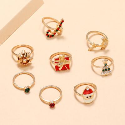 China 8pcs/set CLASSIC Personalized Elks Ring Common Diamond Ring Christmas Tree Gift Stick Bow Ring Set for sale