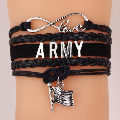 China Wholesale Fashion Woven CLASSIC Charm Multilayer Bombshell Men's Army Bracelet Diy Braided Leather Bracelets for sale