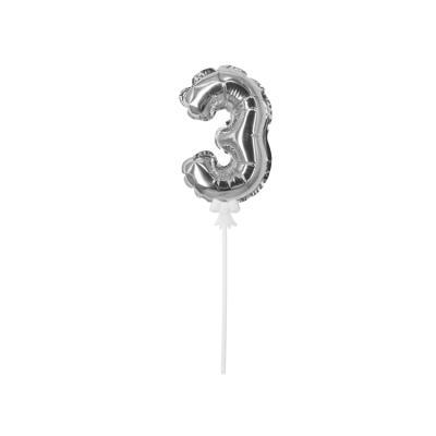 China Decoration Silver Self-inflating Balloon With Stick 5 Inch 0-9 Numbers Balloon Birthday Party Decoration Nylon Balloon for sale