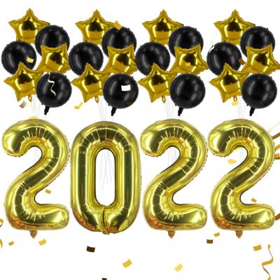 China Fashion Golobs 2022 Happy New Years Balloon Set Black Gold Number Foil Balloon For Christmas Easter Birthday Party Decoration for sale