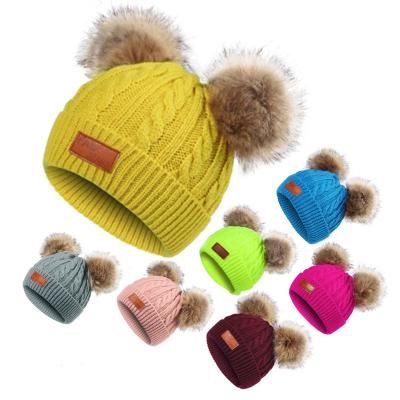 China Amazon Design Kids Winter High Quality Pompom Flapped Beanie Hat COMMON Hot Selling Knitted Acrylic Hat for sale