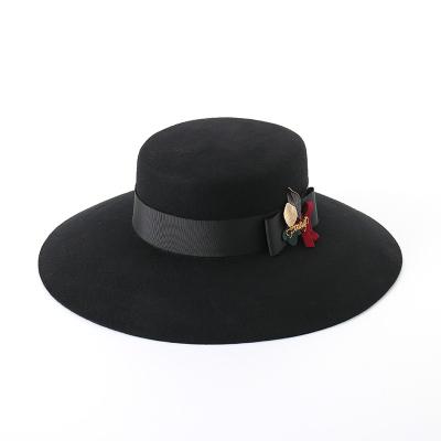 China 2019 New Fashion Character Design Character Design Winter Warm Black Gentleman's Winter Wide Brim Felted Hat Flat Surface Wool Felt Hat for sale