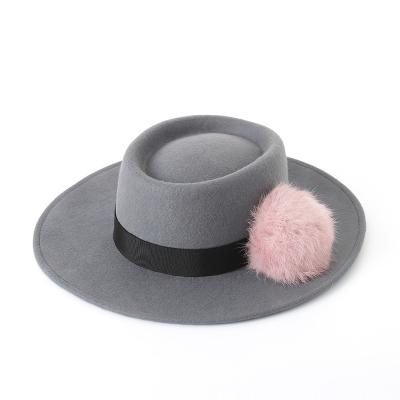 China Character Customized Winter Gray Wool Felt Pom Pom Wool Felt Hat High Quality Vintage Wool Felt Hat For Sale for sale