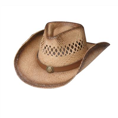 China Verified Factory Direct Sale Cheap Price Men's Custom Summer Cowboy Straw Hat With Leather Strap for sale