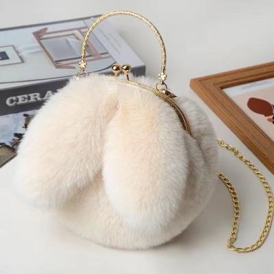 China Autumn Winter New Rabbit Ear Plush Bag Korean Version Oblique Cross Lady Plush Bag Female Handsome Portable Clip Mouth Bag for sale