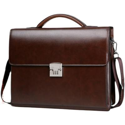 China PU Leather Mens Business Briefcase Man Messenger Bag Abstract Lock With Custom Logo for sale