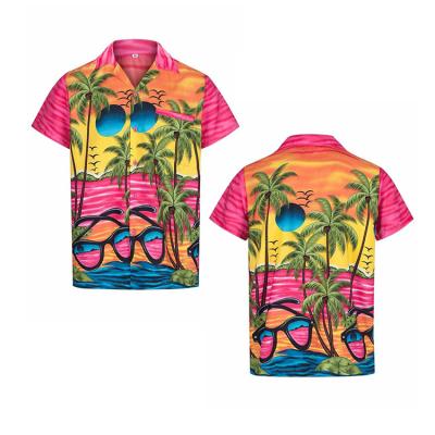 China Custom Made Short Sleeve Men's Latest Anti-Pilling Sublimation Hawaiian Printed Fabrics Beach Hawaiian Flower T-shirt Design for sale