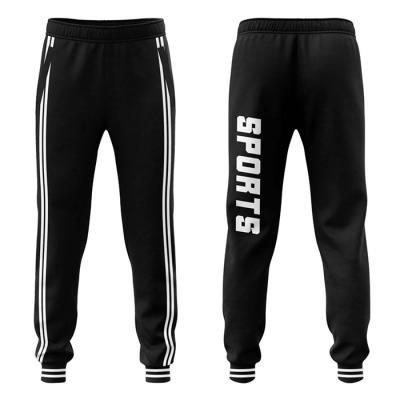 China Antibacterial Custom Running Jogger Training Pants Fitted Bottoms Unisex Gym Sports Striped Pants With Zipper Pocket Black Color Pants for sale