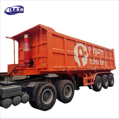 China Transport All Kinds Of Ore/Coal/Stone/Sand/Cargo Loading Shandong Cylinder 40 Lift 52 Ton Atv Tipper Trailer 3 Axle Dump Box Trailer Cubic Meter for sale