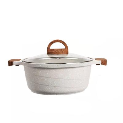 China Sustainable New Arrival Cream Granite Coating Induction Bottom Stick Non Die Cast Aluminum Casserole With Lid for sale