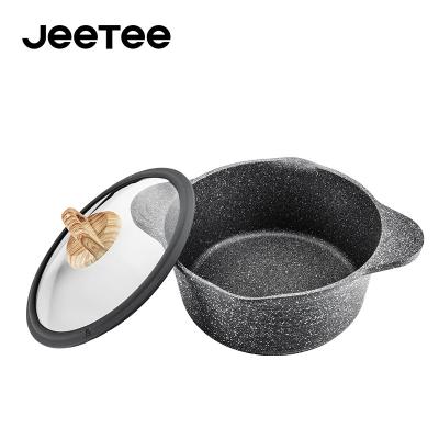 China 24CM Sustainable Stick Granite Marble Liner Non Cooking Cast Aluminum Casserole Pot Die With Silicone Lid for sale