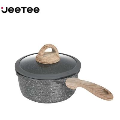 China Die Cast Aluminum Milk Pot Sustainable Non Stick Induction Bakelite Handle Marble Stone Saucepan With Glass Lid for sale