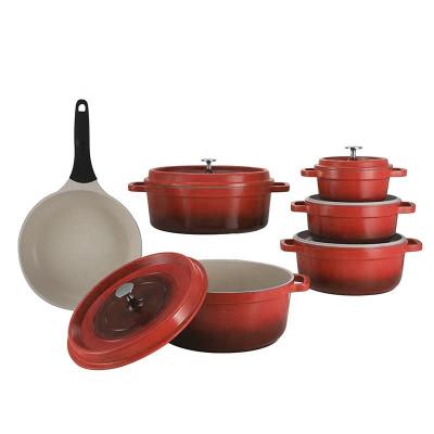 China Sustainable enamel cookware stick set cookware non sets cooking non stick cookware sets household kitchenware new with aluminum lid for sale