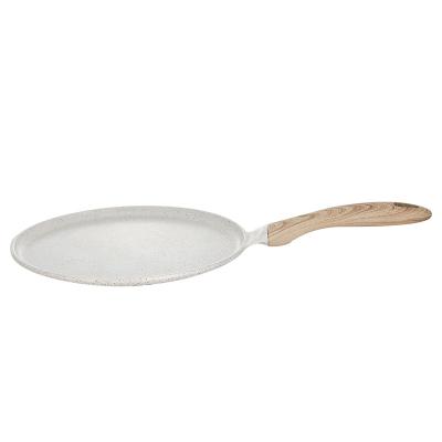 China New Arrival Pan Granite Non Stick Marble OEM Induction Egg Pancake Omelette Aluminum Wood Handle Pizza Liner White Pan for sale