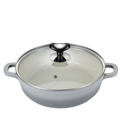 China Durable Die Casting Aluminum Gradient Gray Non-Stick Ceramic Coating Shallow Casserole With Glass Lid for sale