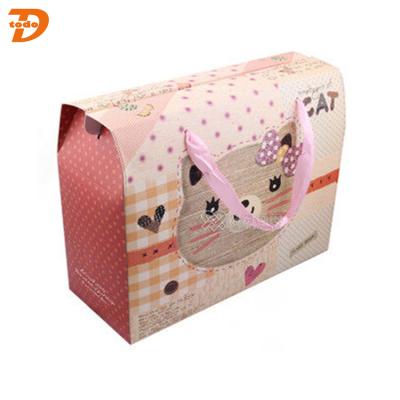 China Recyclable Lovely Kid's Paper Gift Box With Silk Ribbon Handle for sale