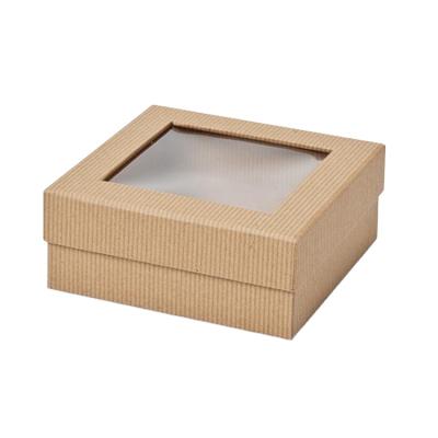 China Handmade Decorative Rigid Stripe Kraft Paper Gift Box With Clear Window for sale