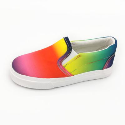 China Hot Sale Flat Style Kids Slip On Canvas Shoes Girls Rainbow Printing Vulcanized Shoes for sale