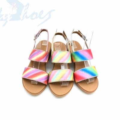 China Anti-slippery Fashion Rainbow Kids Sandals Girls Princess Girls Sandals Summer Block Heel Charm Soft Sandals For Kids for sale