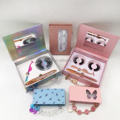 China Wholesale Strip Natural Soft Mink Eyelashes Full Lashes 6d 25mm Fluffy Faux Mink Lashes Set With Trays for sale