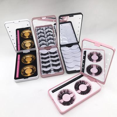 China 2021 New Arrival Custom Logo Eyelashes Packaging Box Eyeliner Fluffy Led Light Mirror Lash Box for sale