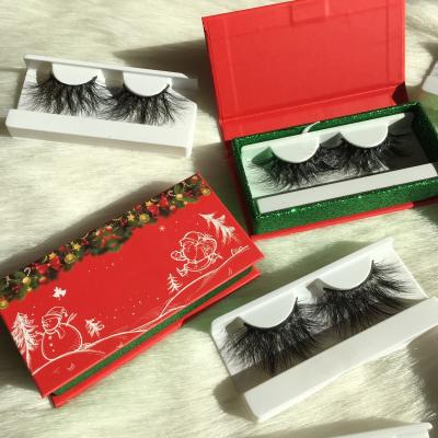 China Christmas Thick Fast Shipping Packaging With Long 27mm 5D Eyelashes Cruelty Free Mink Lashes For Women for sale