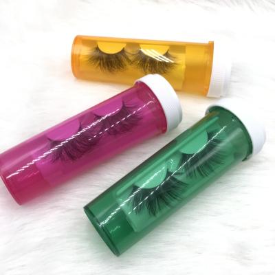 China Dramatic Wholesale Price 3D Mink Lashes with 25mm Pill Bottle Eyelash Containers Fluffy Mink Lashes for sale