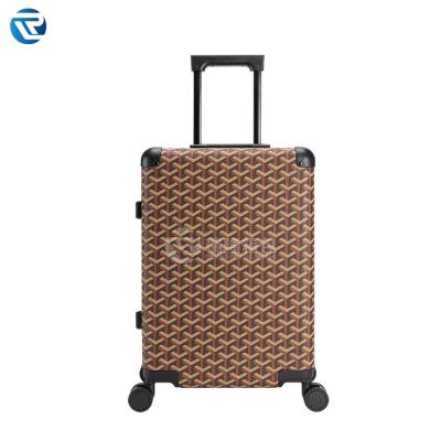 China 2023 Handcrafted Boarding High Quality PU Leather Aluminum Open View Trolley Luggage Outdoor Travel Suitcase Vintage Stylish Luggage for sale