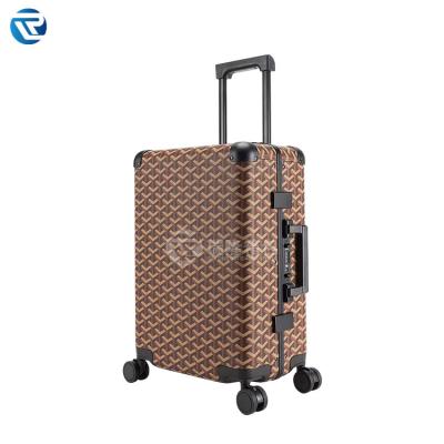 China Factory direct large capacity aluminum alloy frame aluminum alloy frame outdoor moving boarding luggage wheel general car leather silent universal case custom luggage for sale