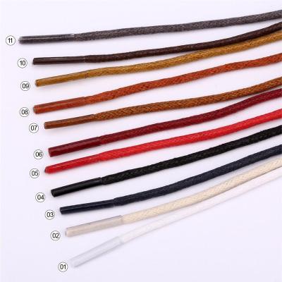 China Custom Length/Wrapping/Thickness Round Round Waxed Shoe Strings Cotton Shoe Laces Shoe Strings For Leather Shoes for sale