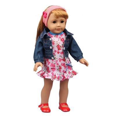 China 2022 American cartoon toy Amazon hot sale doll girl denim top and skirt 18 inch fashion denim top and skirt for sale