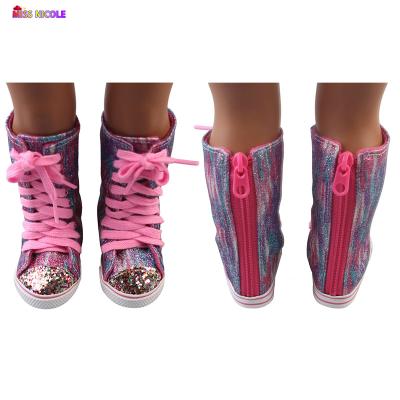 China Newest Arrival 2022 American Selling Cartoon Toy Doll Girl's Long Brown Canvas Shoes 18 Inch Long Canvas Shoes for sale