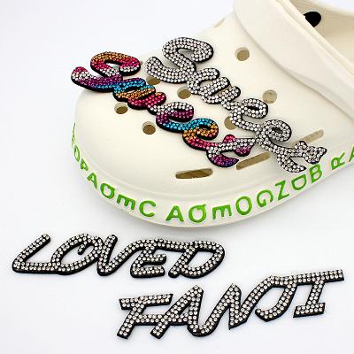 China Wholesale Designer Shoes Decoration Newest Shoe Buckle Design Newest Bling Letter Patches And Colorful Rhinestone Patch for sale