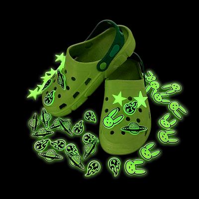 China Dark Cheap Soft Bad Bunny Croc Charm Glow In PVC Shoe Buckle Decorations Custom Clog Charms For Kids Croc Charms for sale