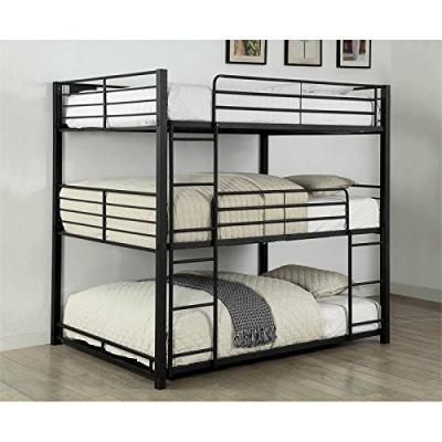 China Easy Assembling 3 Bunk Black Metal Iron Steel Triple Adult Cheap Bed For Hotel for sale