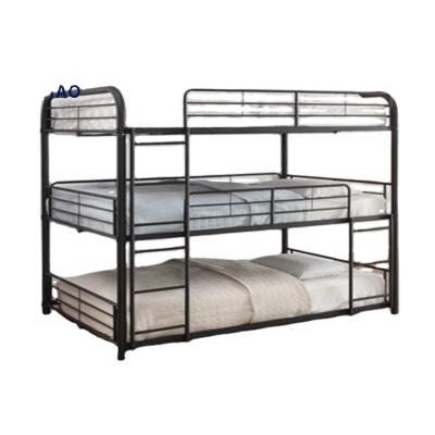 China Hot Selling Easy Assembling Black Cast Wrought Iron 3 Floor Bunk Metal Triple Bed for sale